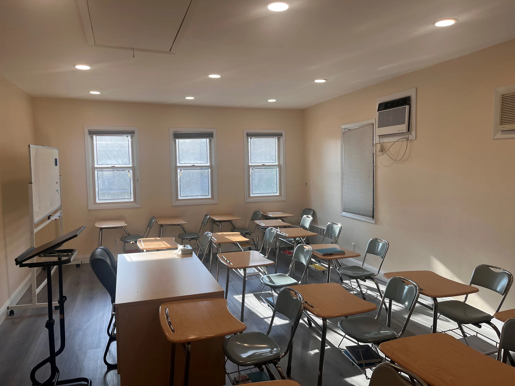 Classroom desks in a learning environment